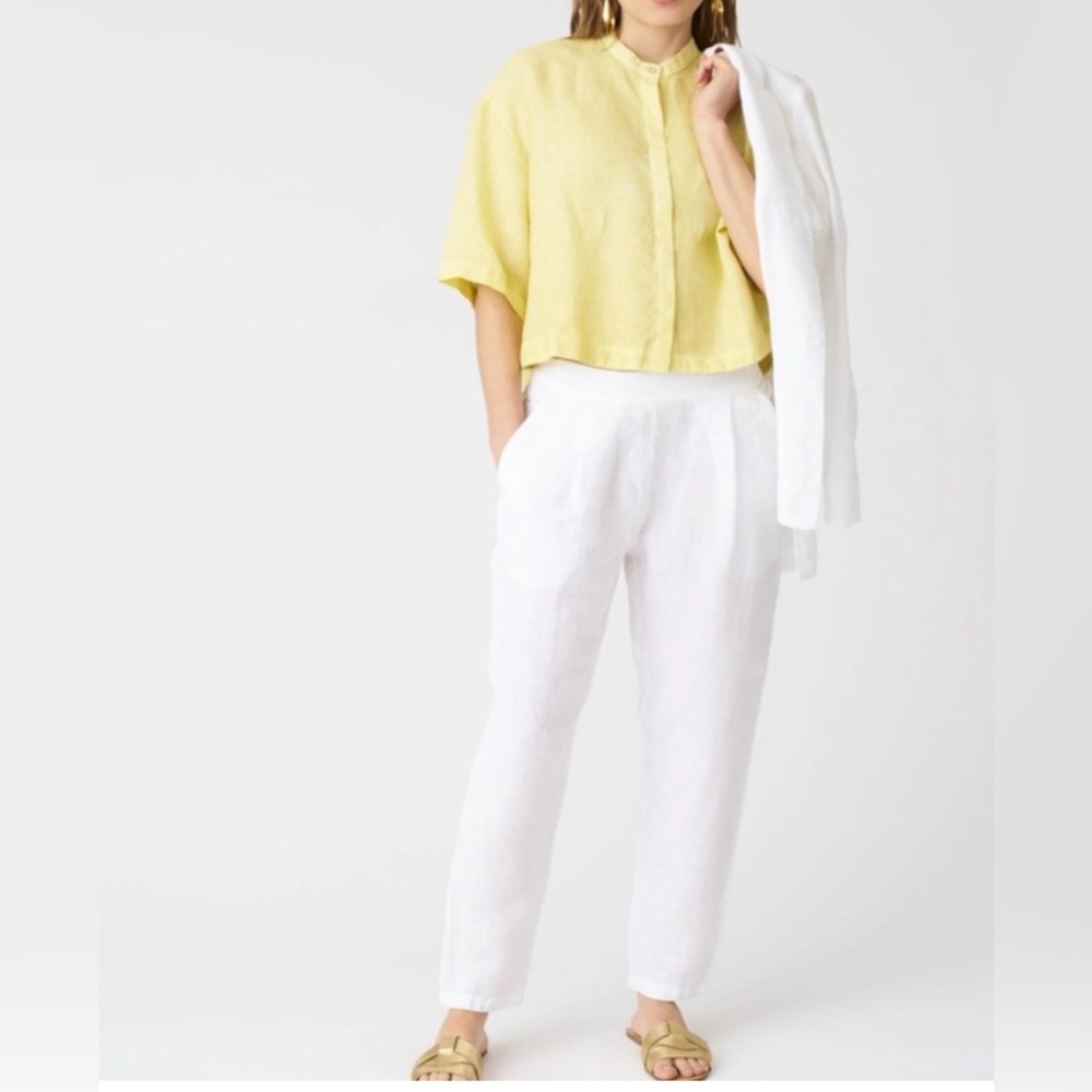 120 Lino Women’s White Linen Pants Size 4 Resort Vacation Italian Trousers